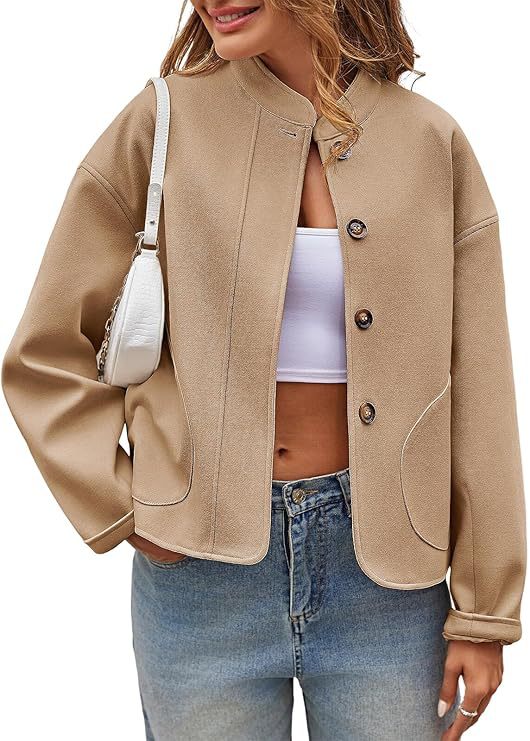 Damen modische Oversized-Jacke mit Knöpfen und seitlichen Taschen Amawinc