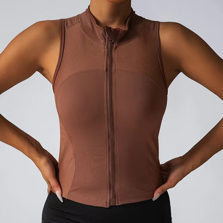 Damen Körperbetonendes Sportoberteil mit Reißverschluss und Stehkragen Amawinc