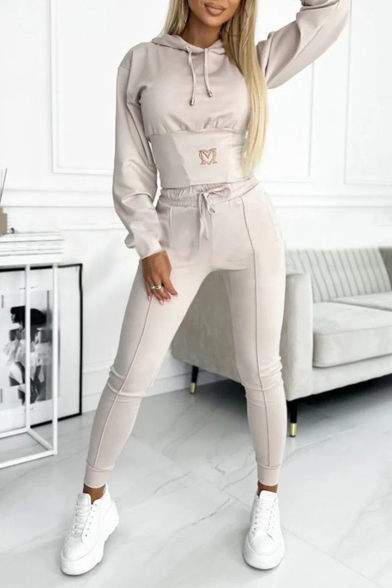 Damen Sportliches Jumpsuit-Set mit Kapuze und elastischem Bund Amawinc