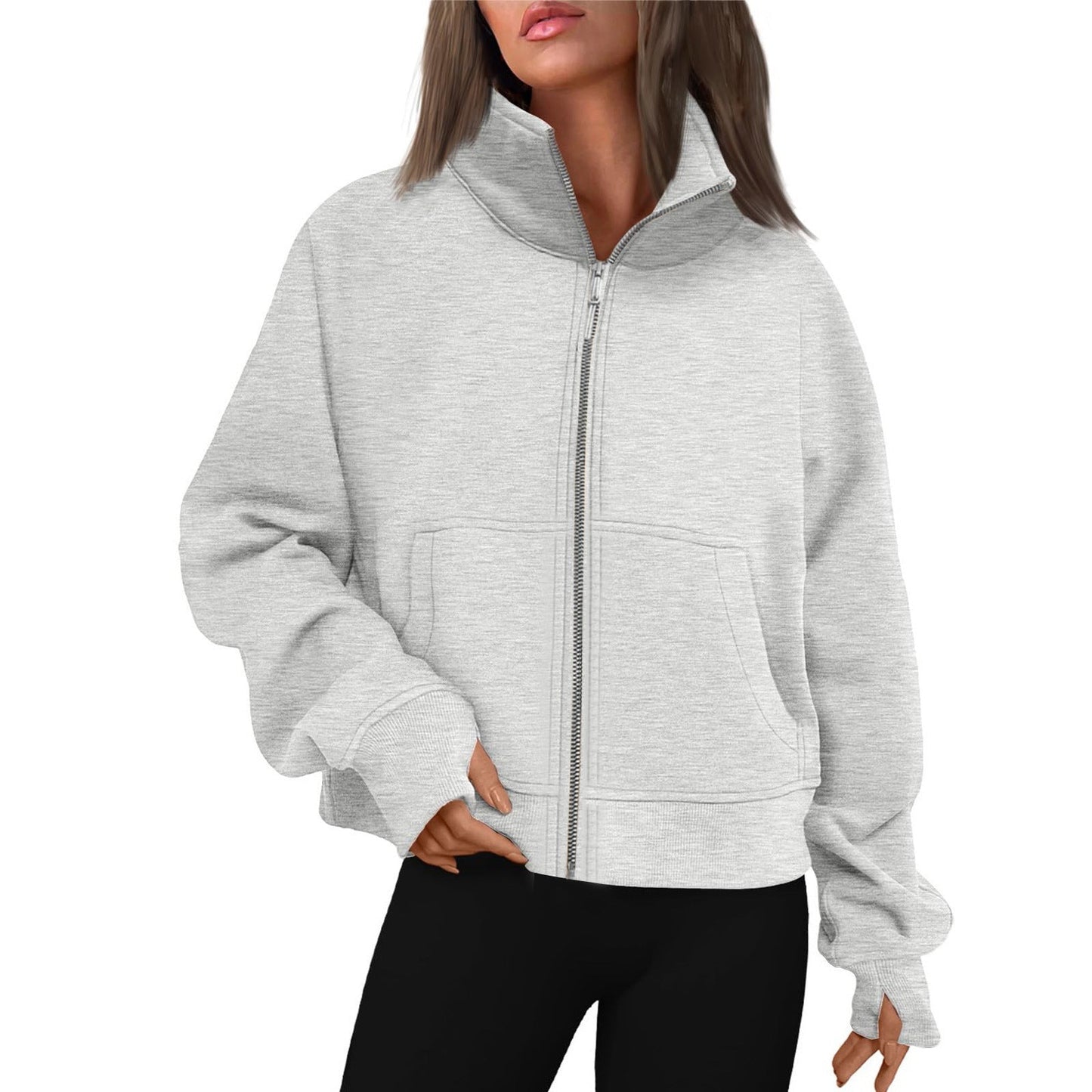 Damen bequeme Sweatjacke mit hohem Kragen Amawinc
