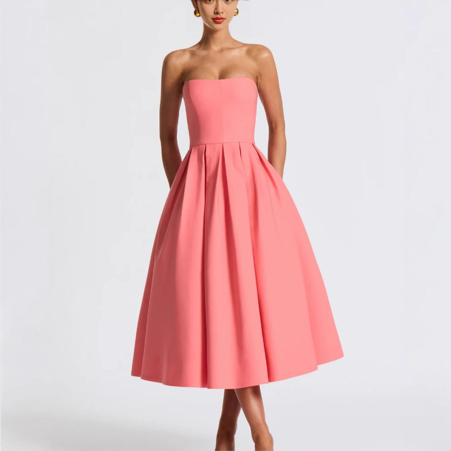 Damen Elegantes Midi-Kleid mit schwingendem Rock und raffiniertem Bandeau-Ausschnitt Amawinc