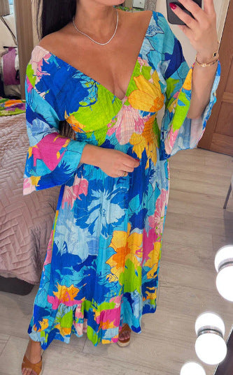 Fudus Damen-Blumenkleid mit V-Ausschnitt in großen Größen