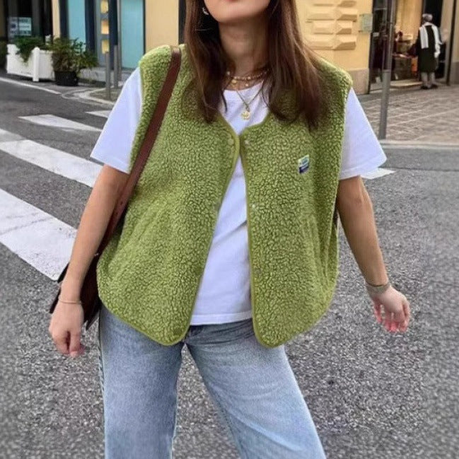 Damen modische Weste mit Fleece-Futter und praktischen Taschen Amawinc