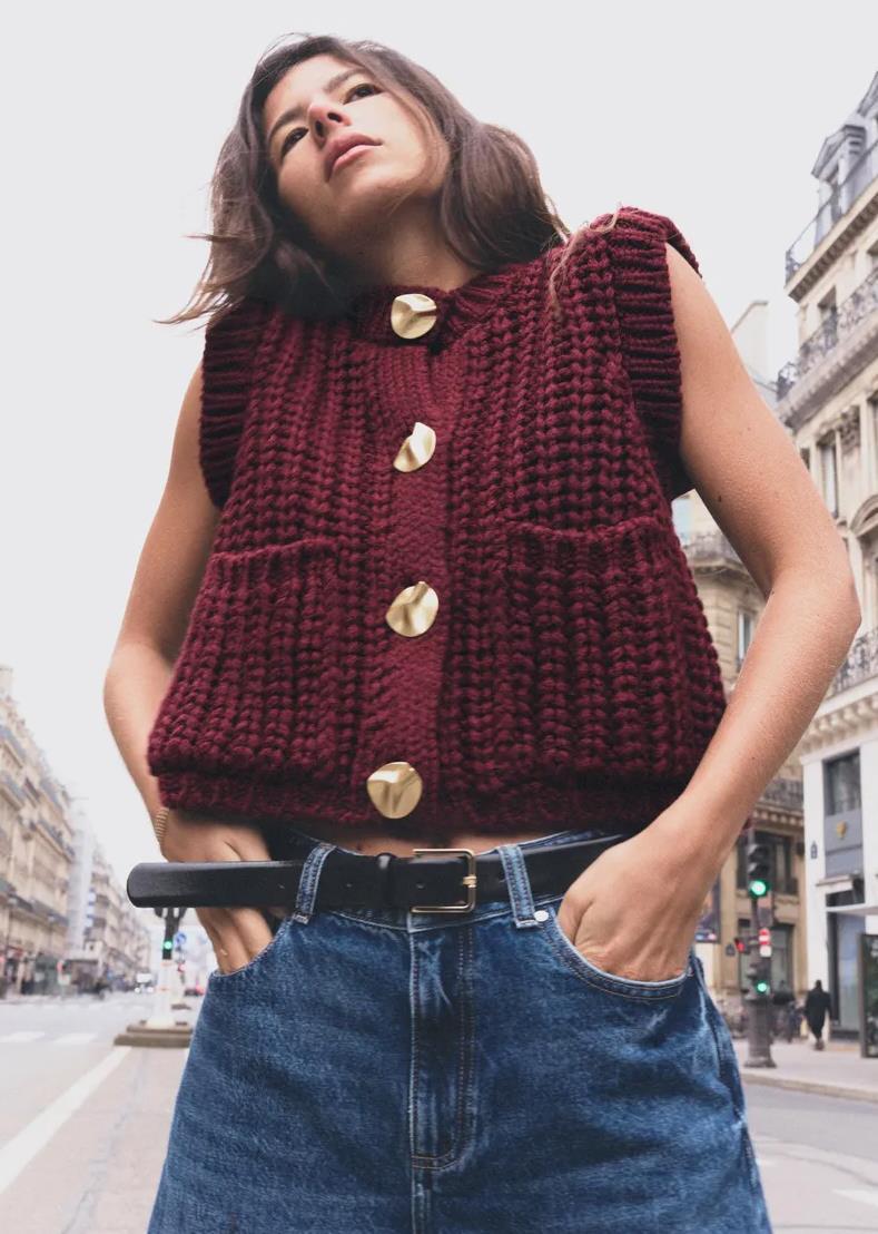 Damen gemütliche Strickweste mit großen Knöpfen und praktischen Taschen Amawinc