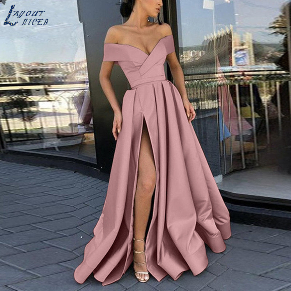 Fudus Satin Kleid mit tiefem V-Ausschnitt, mehrfarbig und glamourös