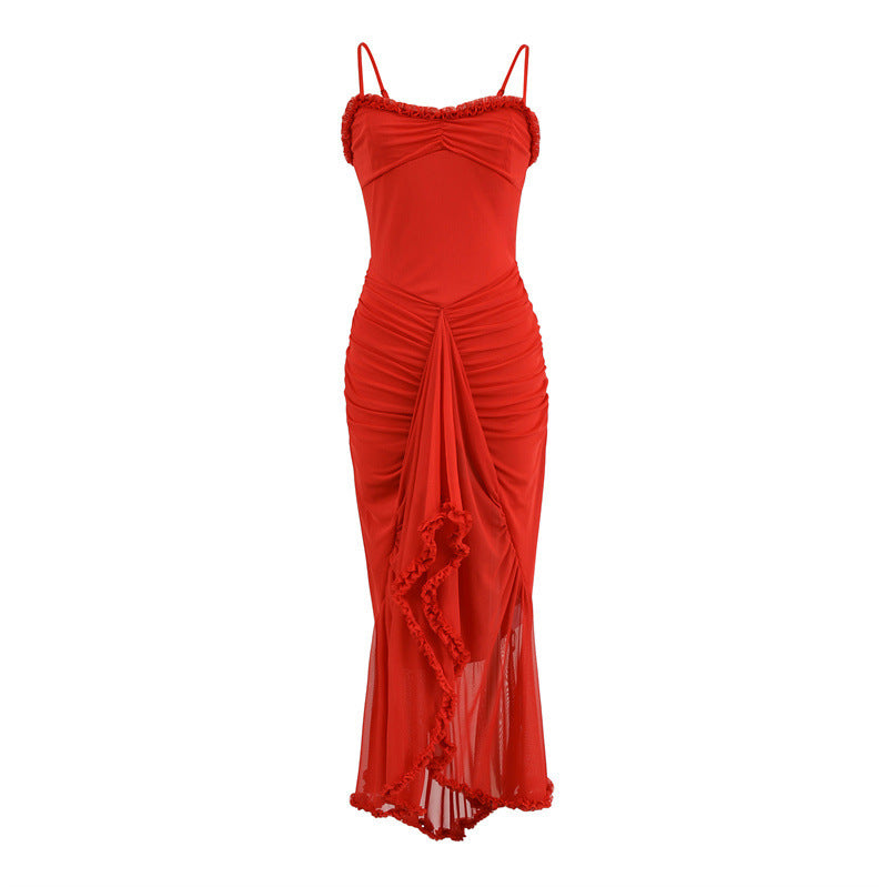 Fudus Trägerkleid:  Asymmetrisches Netzkleid mit Schlitz