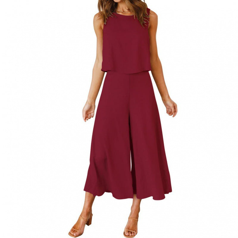 Damen Jumpsuit mit fließendem Schnitt und weitem Bein Amawinc