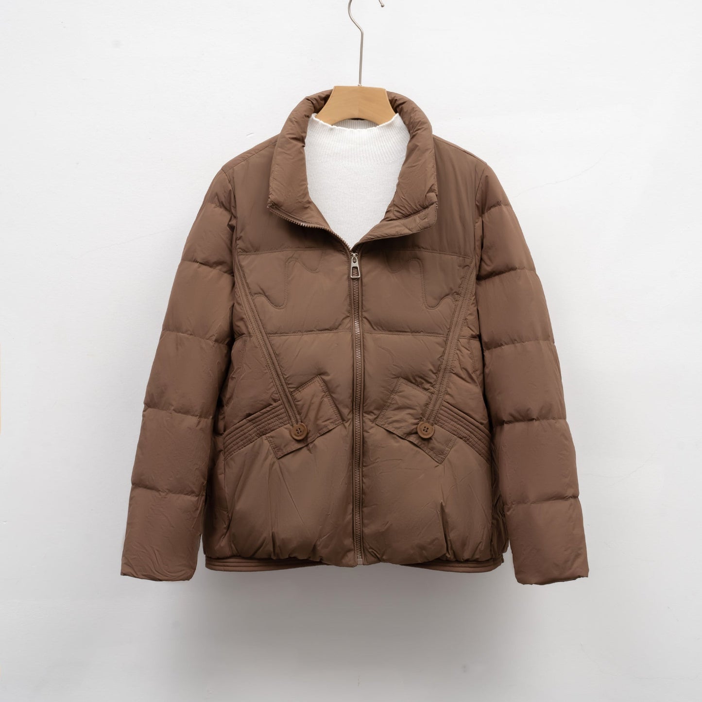 Damen gesteppte Winterjacke mit praktischen Taschen und hohem Kragen Amawinc