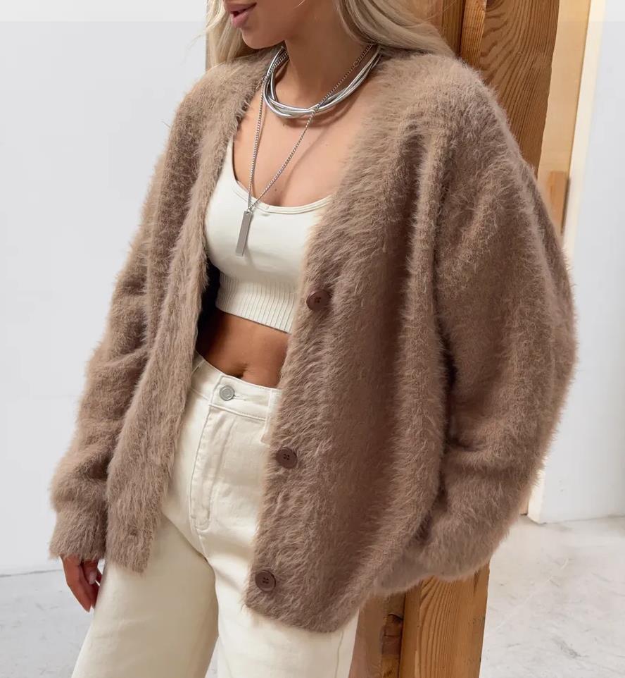 Damen Kuscheliger Strickjacke mit modernen Knopfdetails und lässigem Schnitt Amawinc