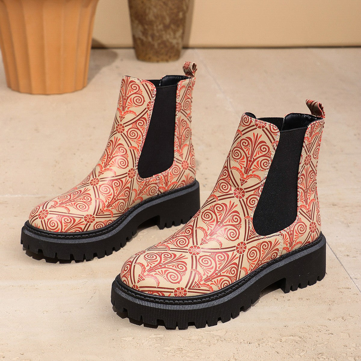 Damen Chelsea-Stiefel mit kreativem Musterdruck und rutschfester Sohle Amawinc