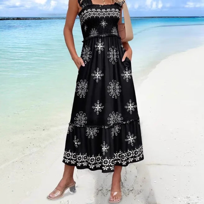 Robe Bohème Femme Mélange de Coton Confortable Coupe Ample Manche Froncée Longueur Midi