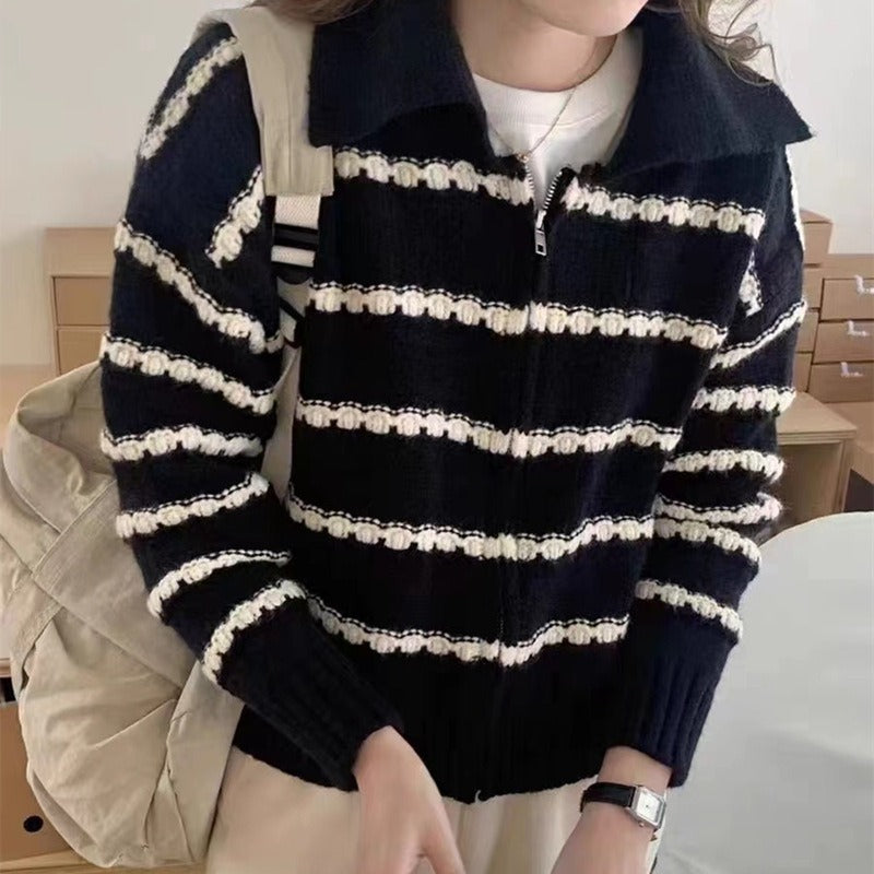 Damen gestreifter Strickpullover Amawinc