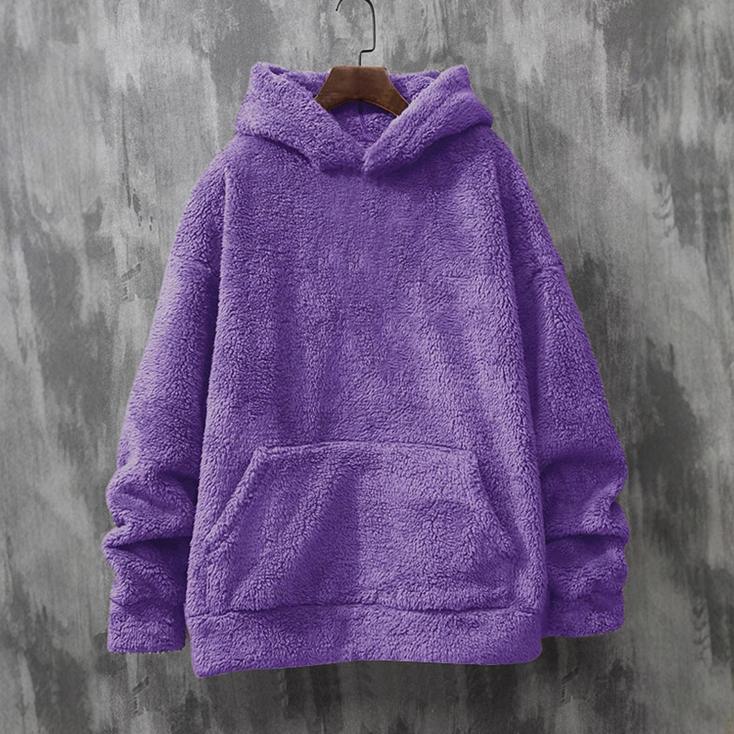 Damen Kuscheliger Fleece-Pullover mit Kapuze und praktischen Taschen Amawinc