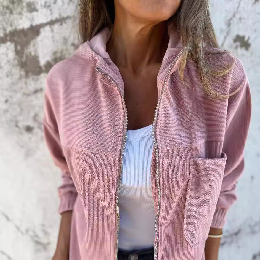 Damen leichte Kordjacke mit praktischen Taschen Amawinc