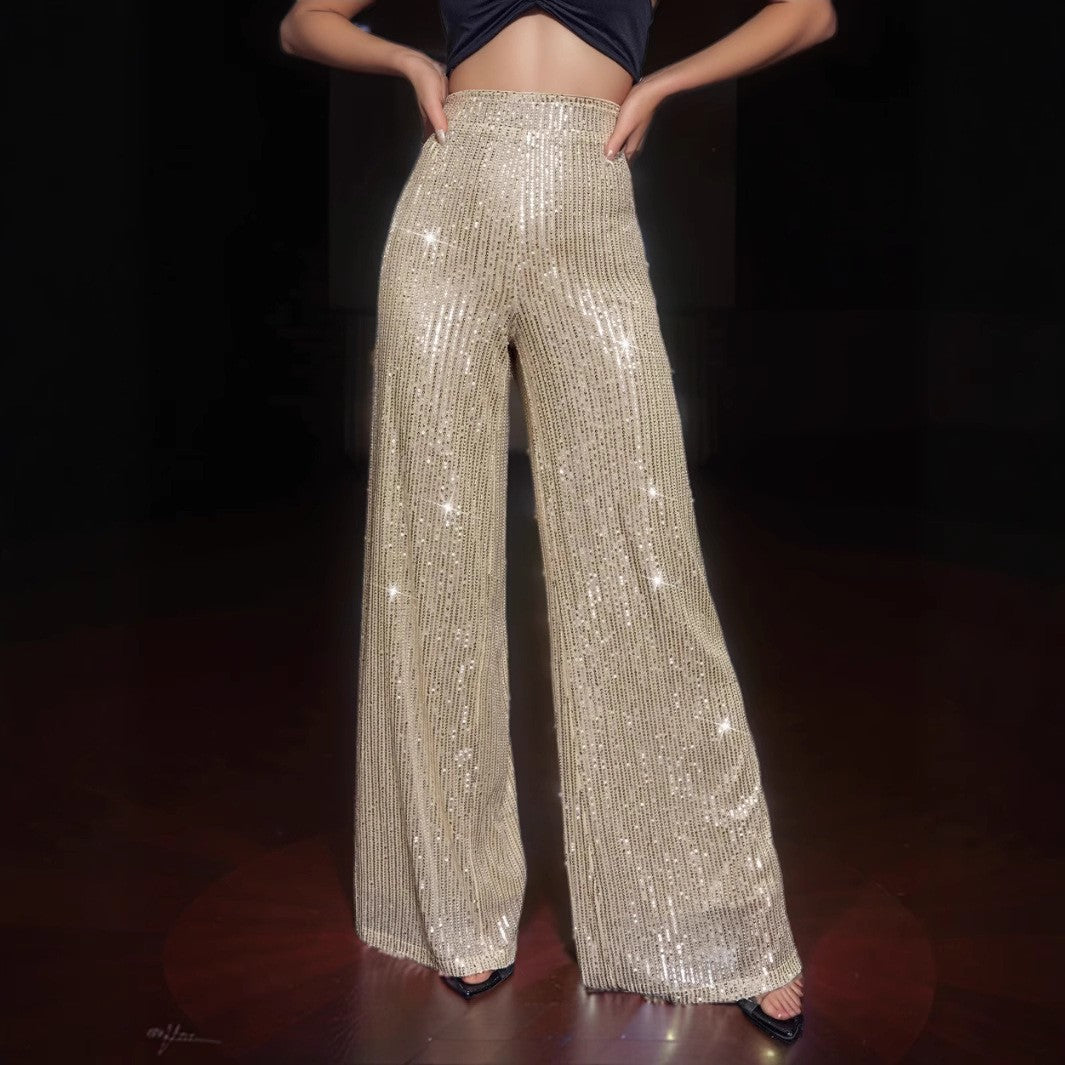 Damen Glänzende Weite Hose im festlichen Design Amawinc