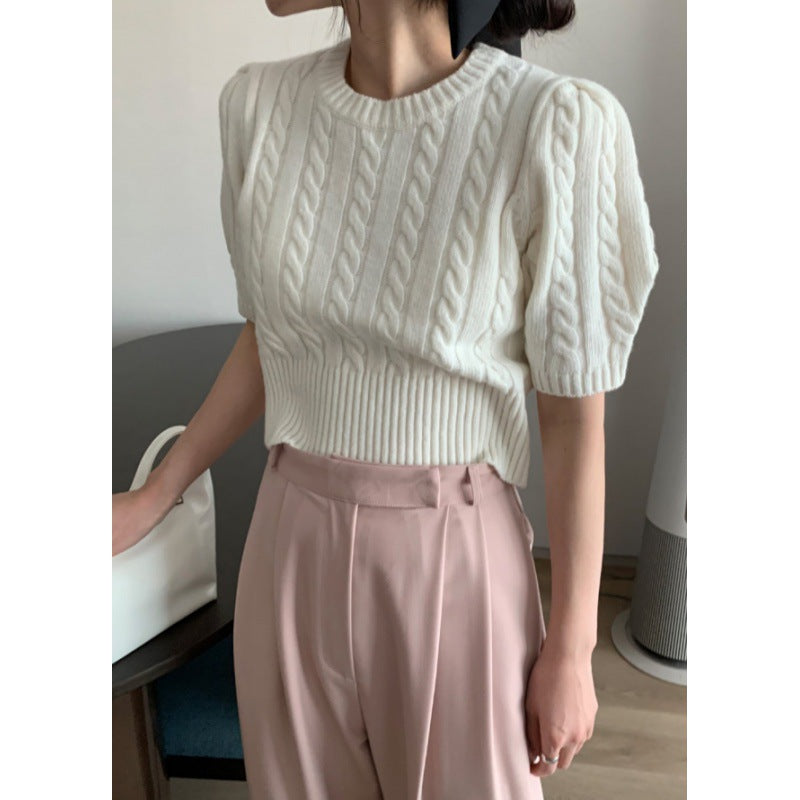 Damen Strickpullover mit voluminösen Ärmeln und Zopfmuster Amawinc