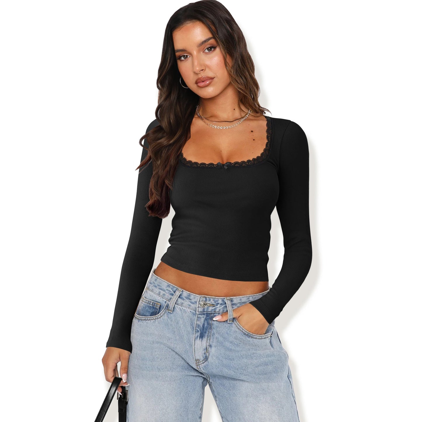 Damen Langarmshirt mit eleganter Rüsche und körpernaher Passform Amawinc