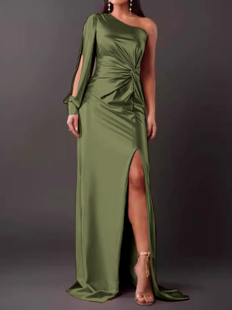 Damen Abendkleid mit asymmetrischem Ausschnitt und eleganter Faltenlegung Amawinc