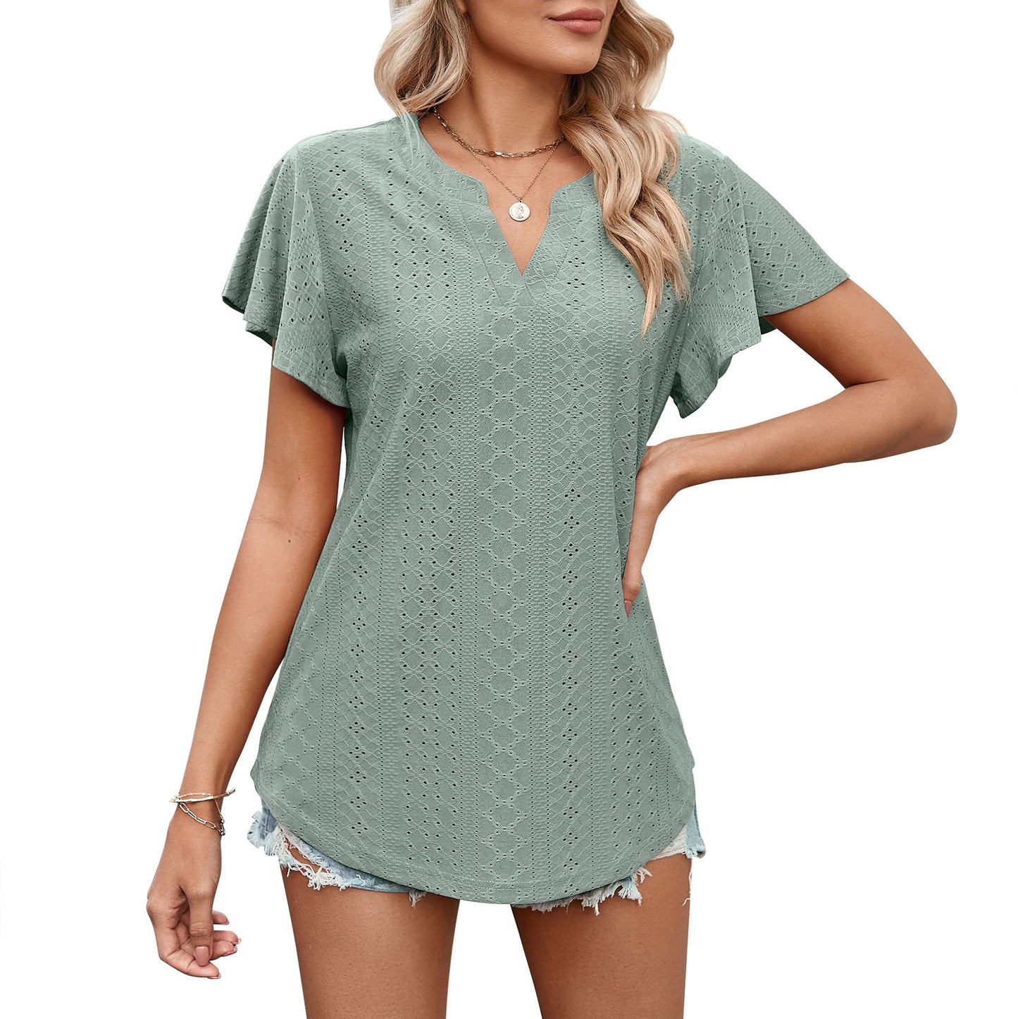 Damen Luftiges Blusenshirt mit effektvollem Lochmuster Amawinc