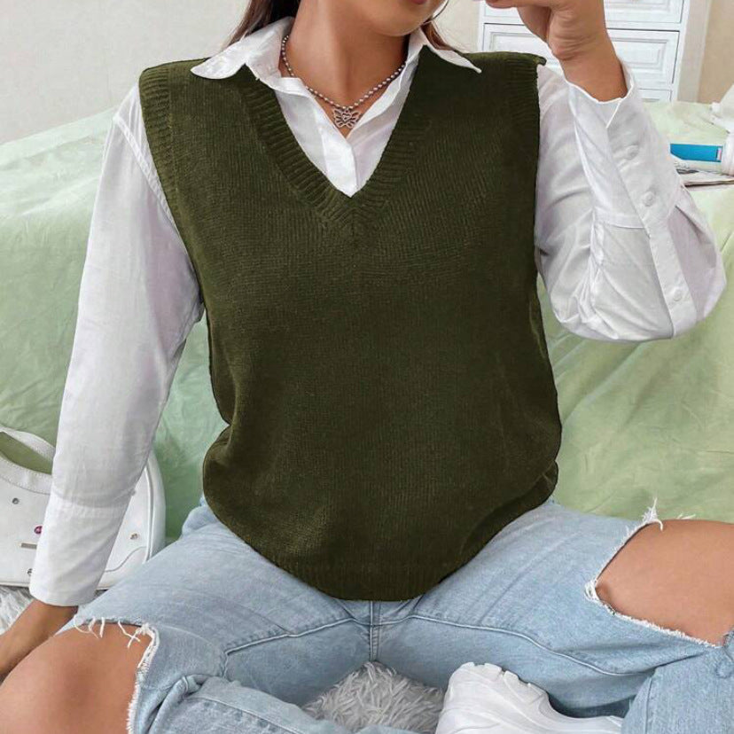 Damen Strickweste mit V-Ausschnitt und feinem Rippstrickmuster Amawinc