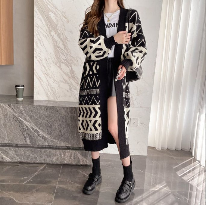 Damen Strickcardigan mit geometrischem Muster und knöpfbarem Design Amawinc