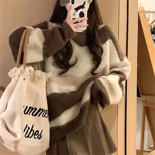 Damen Grobstrickpullover mit modischem Streifenmuster und lässigem Schnitt Amawinc - Amawinc