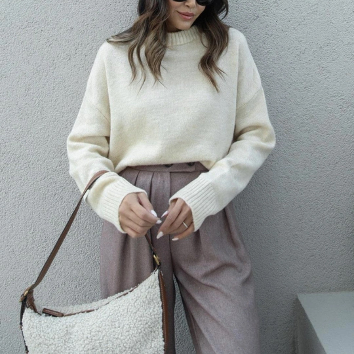 Damen modischer Oversized Pullover mit hochgeschlossenem Kragen Amawinc