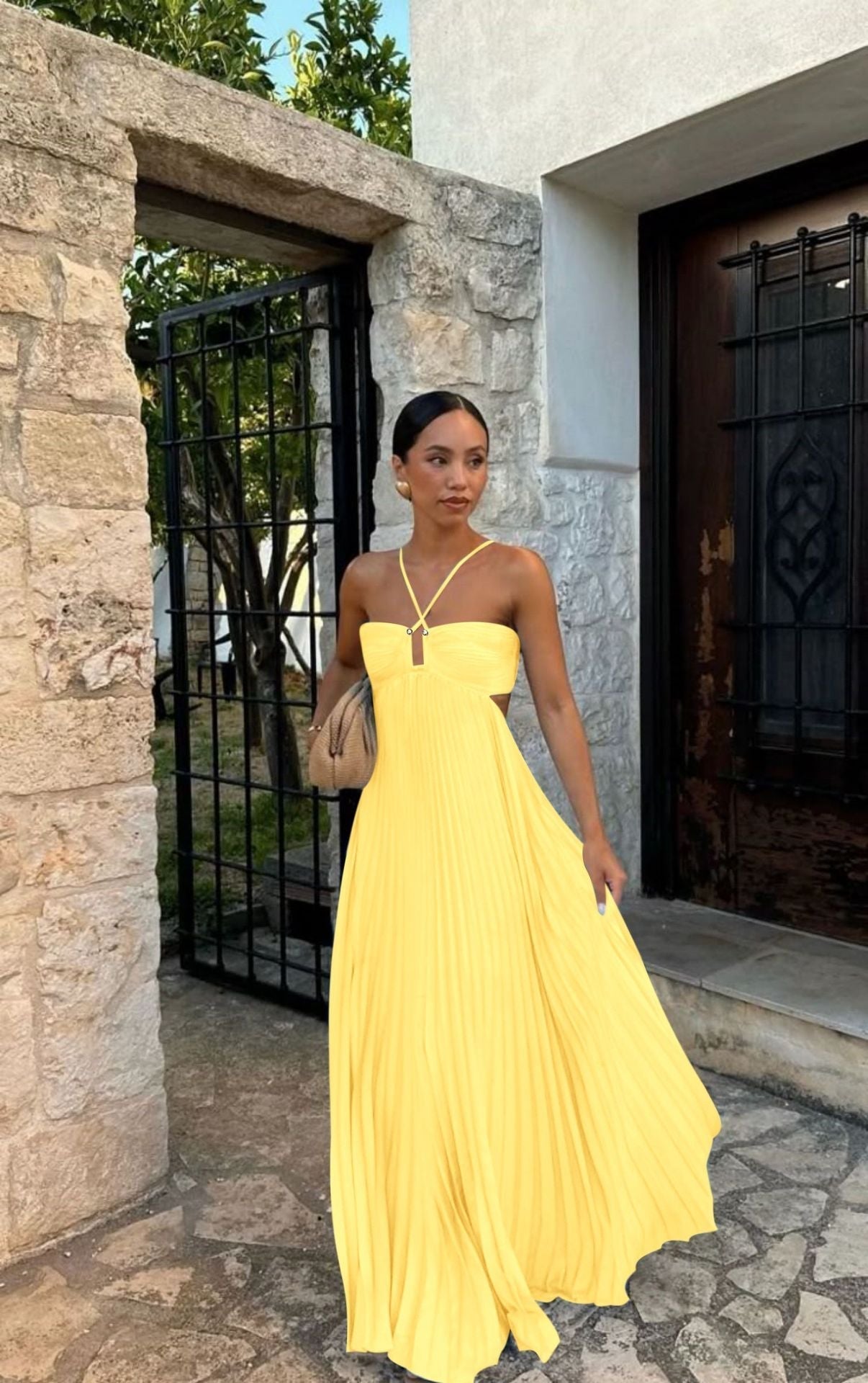 Robe Maxi Sans Bretelles Femme Amawinc Avec Détails Croisés Plissée Ligne A Ouverture Latérale