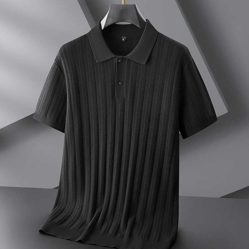 Polo Tricot Varrino Respirant En Coton Mélangé Avec Textures Ondulées Et Câbles Pour Un Style Décontracté Confortable