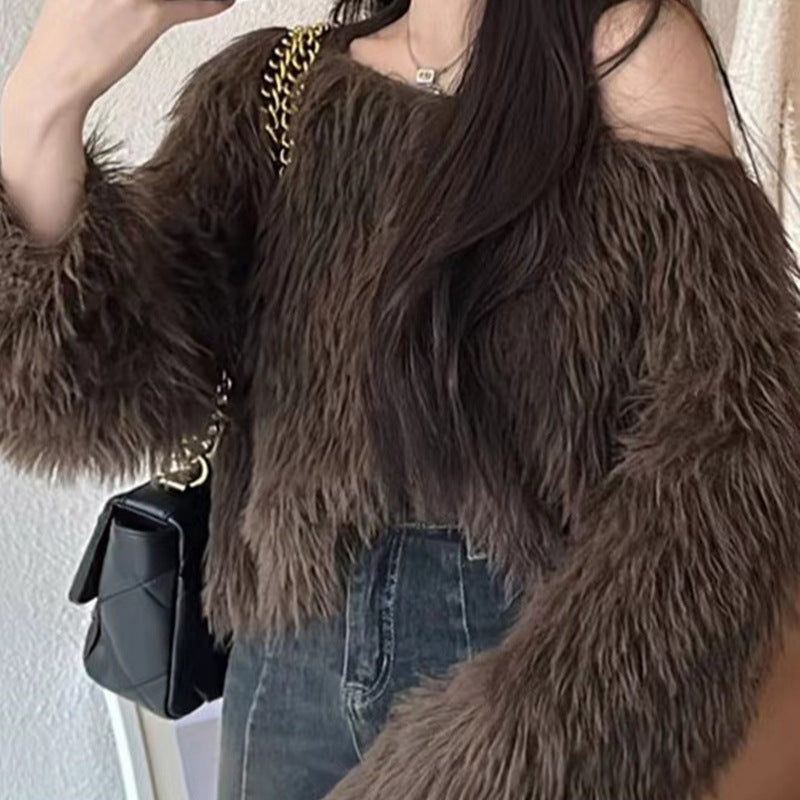 Damen Flauschiger Pullover mit lockerem Schnitt und weichen Ärmeln Amawinc