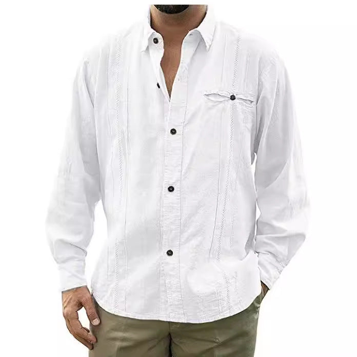 Chemise En Lin Pour Homme Coupe Décontractée Manches Longues Boutons Poche Poitrine Nordisk Flair Amawinc