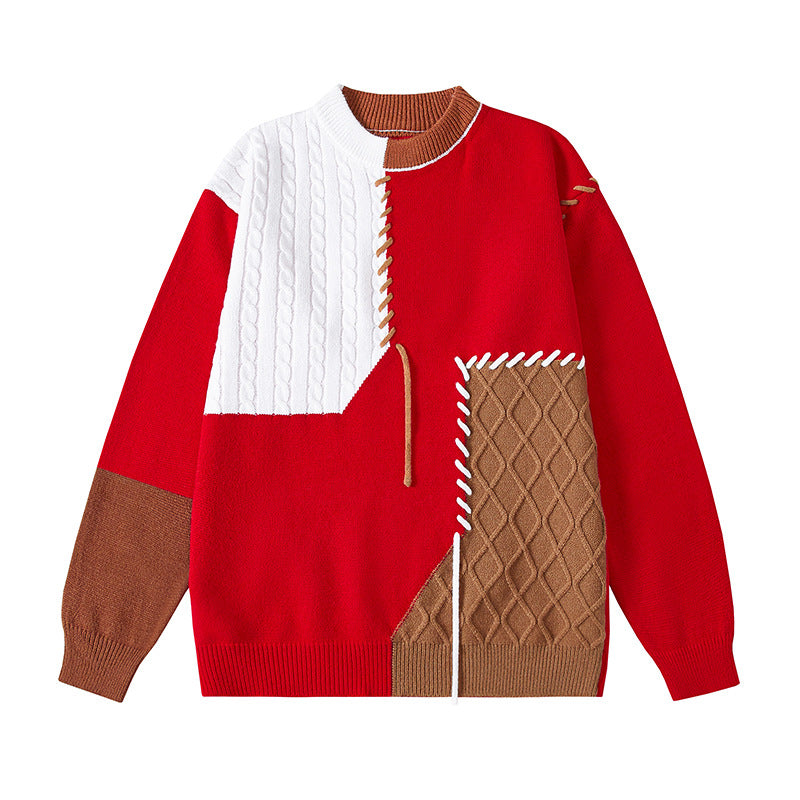 Damen kreativer Pullover mit strukturiertem Patchwork-Design und einzigartigen Details Amawinc