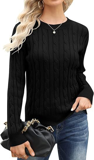 Damen klassischer Strickpullover mit Zopfdesign Amawinc