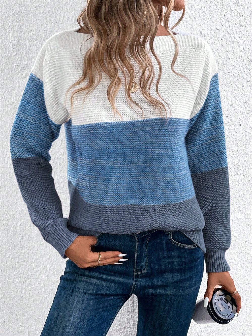 Damen Strickpullover mit moderner Farbblockgestaltung Amawinc