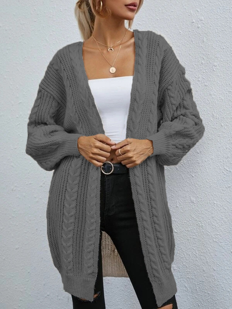 Damen Grobstrick Cardigan mit lässigem Oversize-Schnitt und raffiniertem Zopfmuster Amawinc