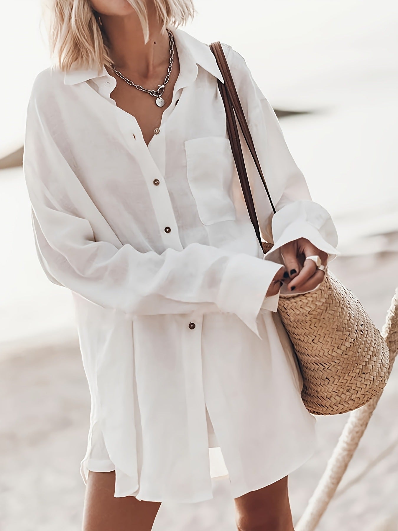 Damen lässige Oversized-Bluse aus Leinen Amawinc