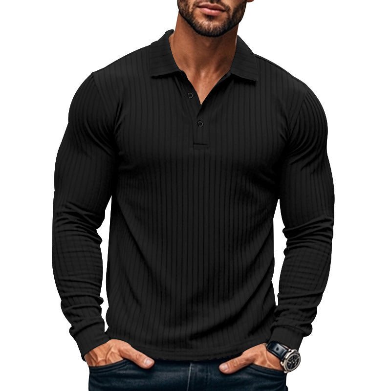 Chemise Henley Homme À Manches Longues Coupe Ajustée En Maille Côtelée Avec Patte Boutonnée