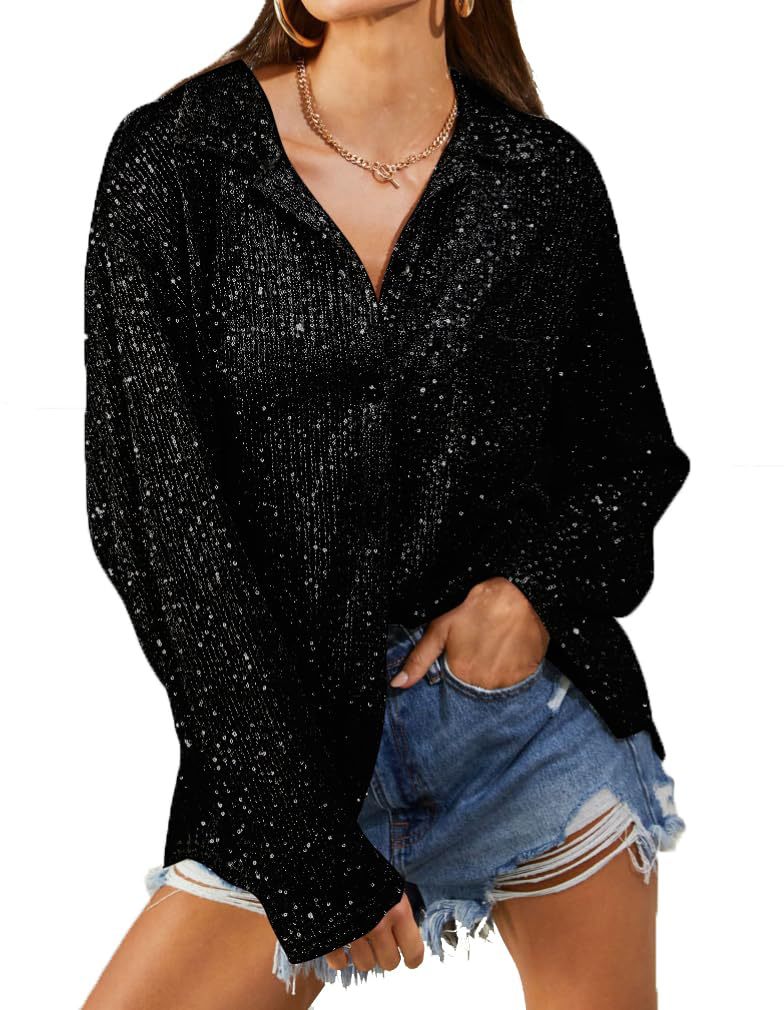 Damen Glitzernde Oversize-Bluse mit lässigem Schnitt Amawinc