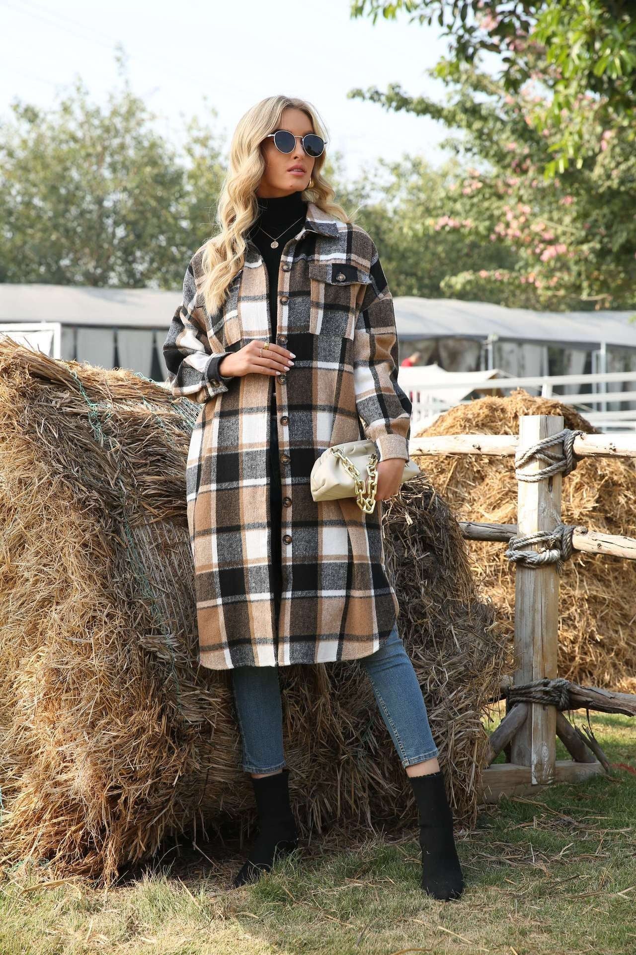 Damen Karierte Overshirtjacke Amawinc