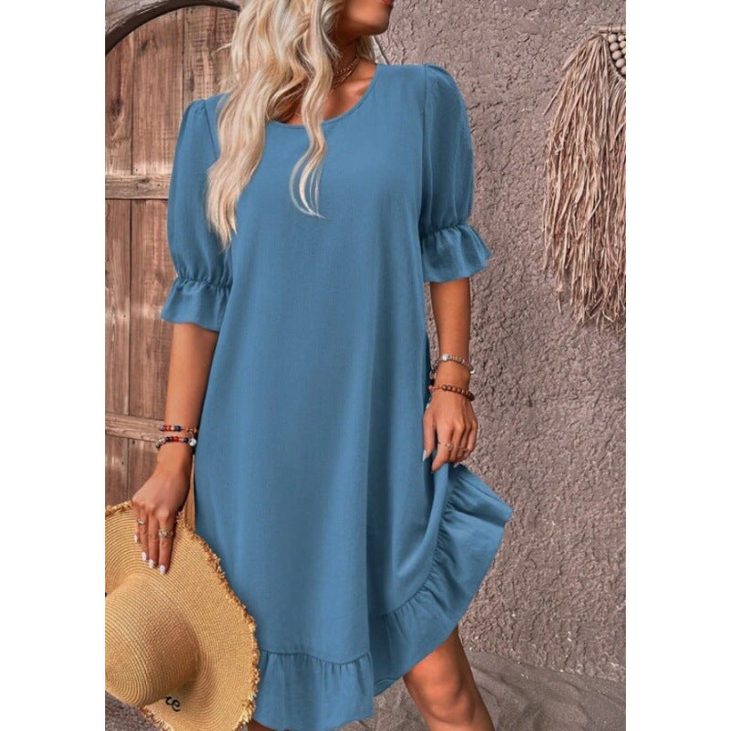 Fudus lockeres Kleid mit Swing-Ärmeln und Rundhalsausschnitt
