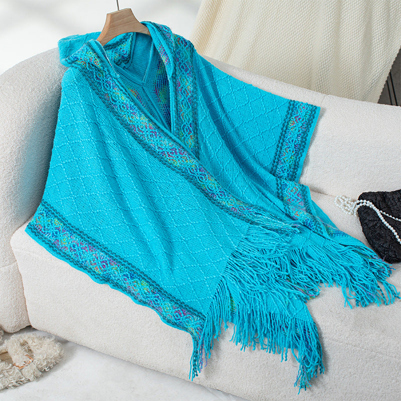 Damen eleganter Poncho mit hochwertigem Strukturdesign und Fransen Amawinc