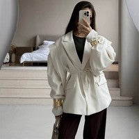 Damen eleganter Oversized-Blazer mit Gürteldetail Amawinc