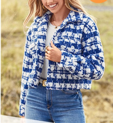 Damen Karierte Cropped Jacke Amawinc