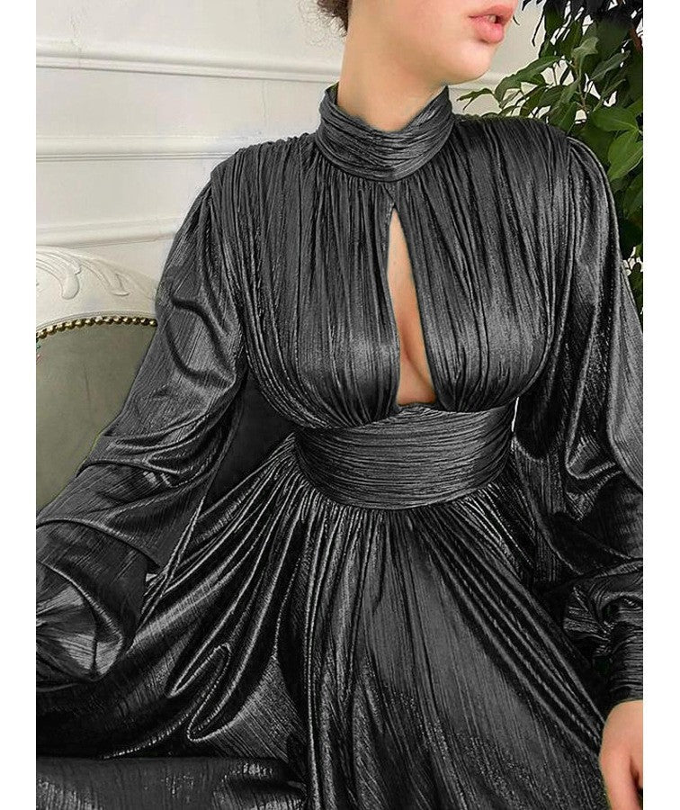 Damen Elegantes Maxikleid mit plissierten Details und luxuriösem Fall Amawinc