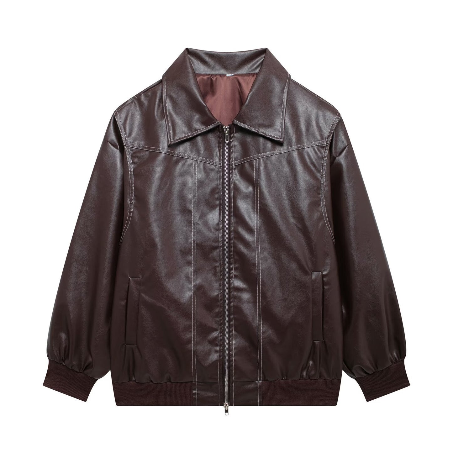 Damen Kunstlederjacke mit lässigem Schnitt und elastischem Saum Amawinc