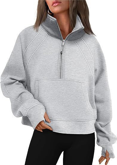 Damen Sportlicher Pullover mit hohem Kragen und Reißverschluss Amawinc