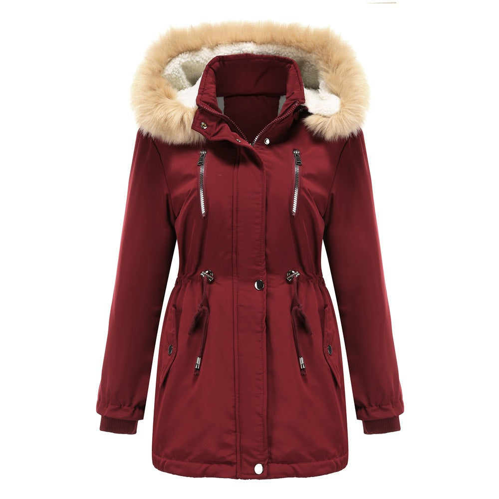 Damen isolierte Winterjacke mit abnehmbarem Kunstfellkragen Amawinc