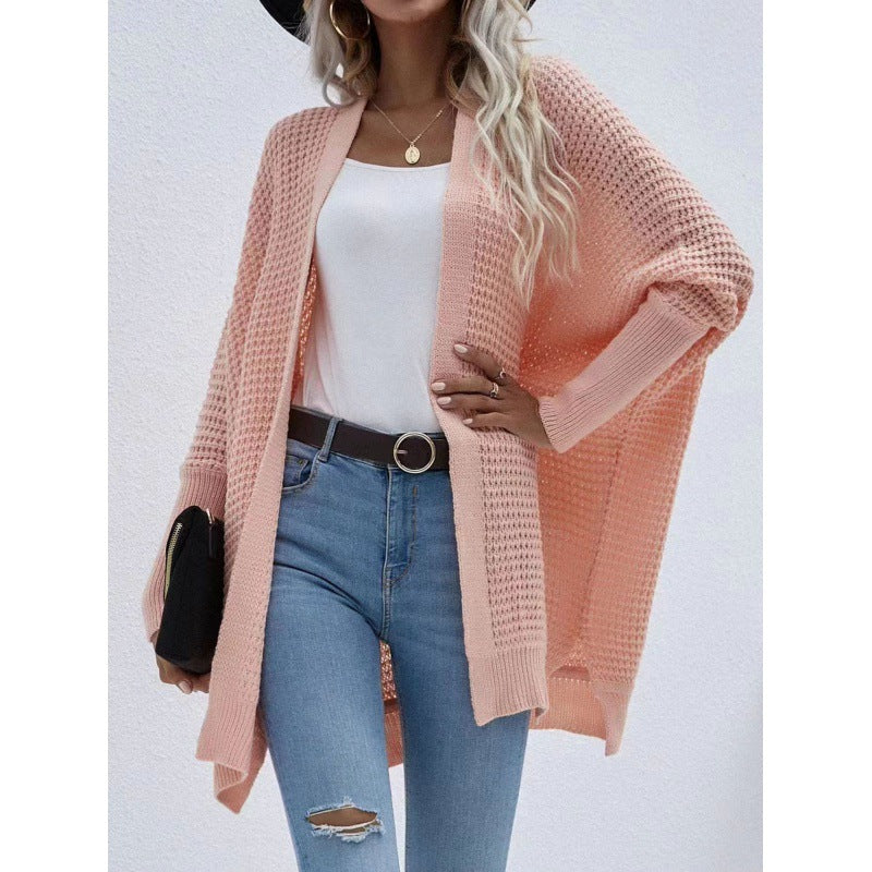 Damen luftige Strickjacke mit offenes Design und feiner Maschenstruktur Amawinc