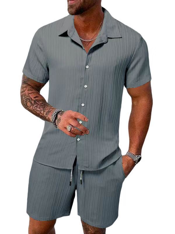 Ensemble Chemise Décontractée Pour Homme Avec Shorts En Mélange Coton Confort Estival
