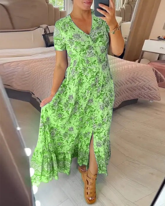 Fudus bedrucktes Strandkleid mit V-Ausschnitt